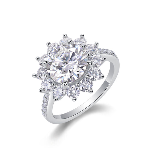 3-Carat Moissanite S925 Sterling Silver and Platinum Diamond Ring