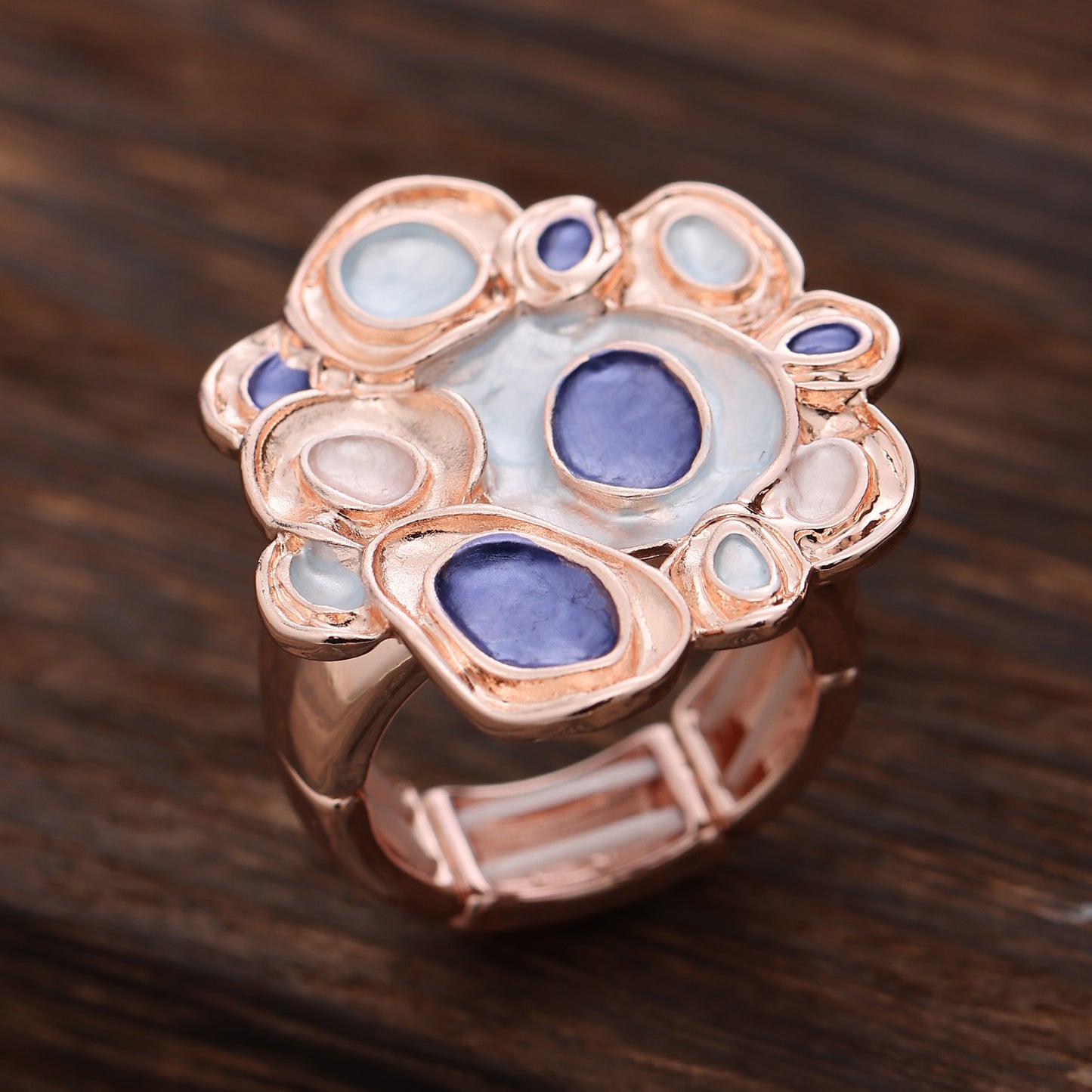 Enamel Geometric Flower Stretch Ring