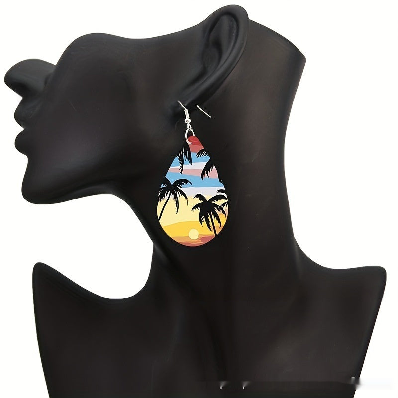 Water Drop Cross Mirror Popular Wooden Earrings