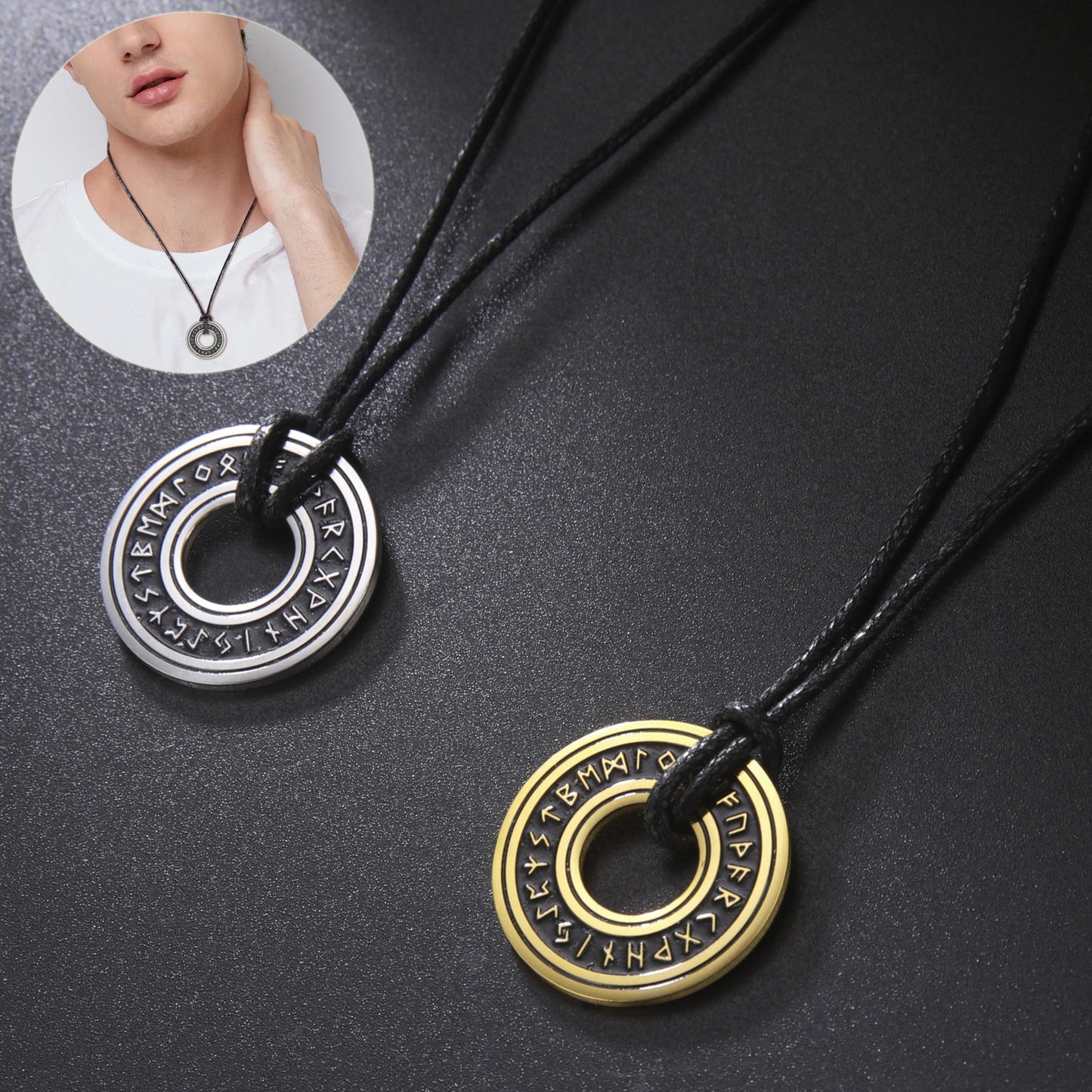 Vintage Nordic Rune Necklaces for Men (Stainless Steel)