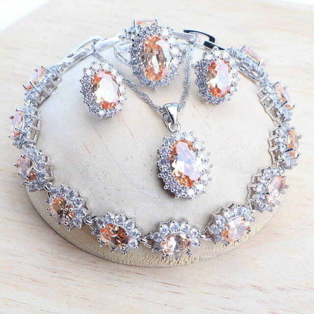 Silver 925 Women Bridal Jewelry Set (Blue Zirconia Costume)