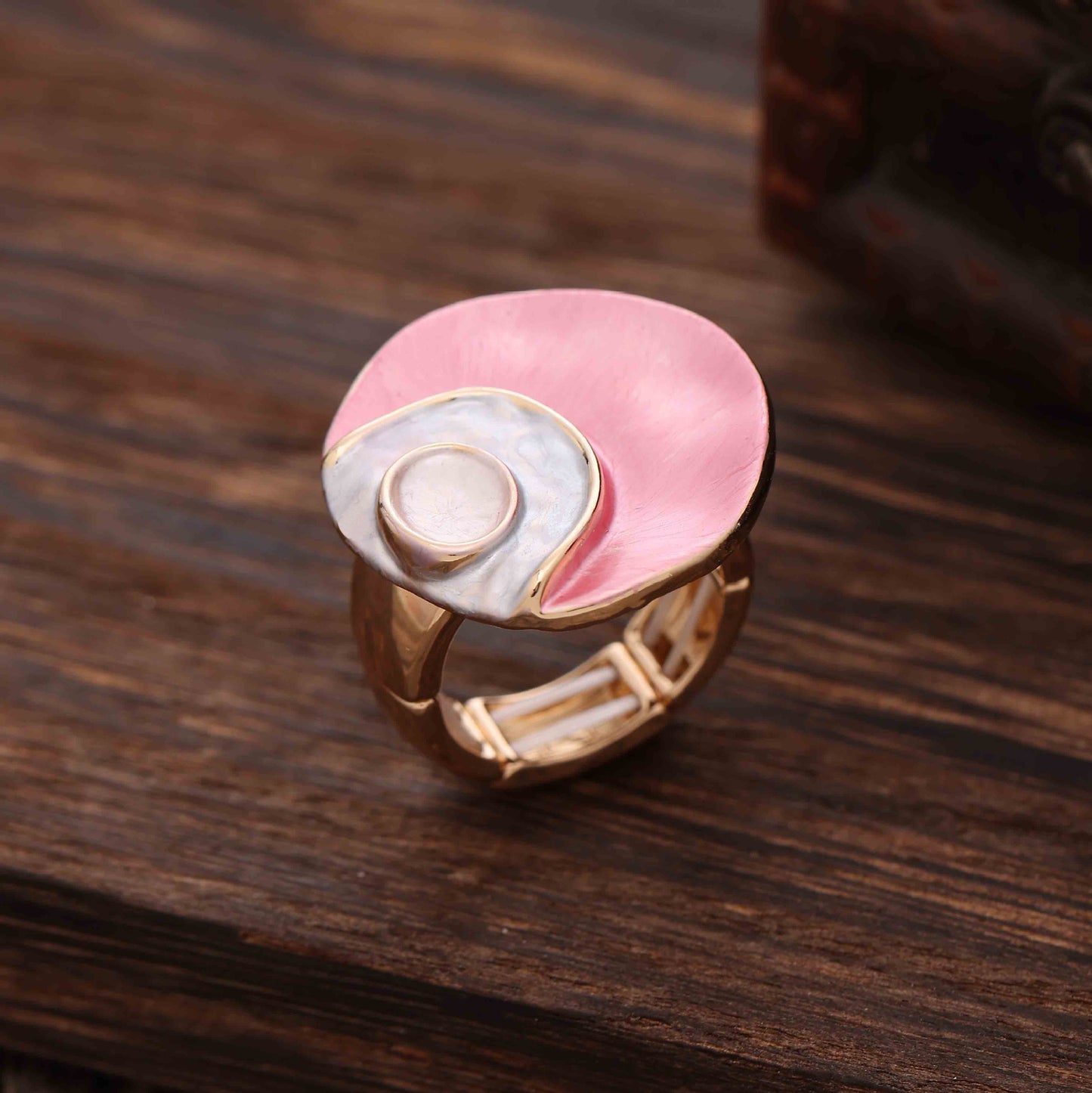 Enamel Geometric Flower Stretch Ring