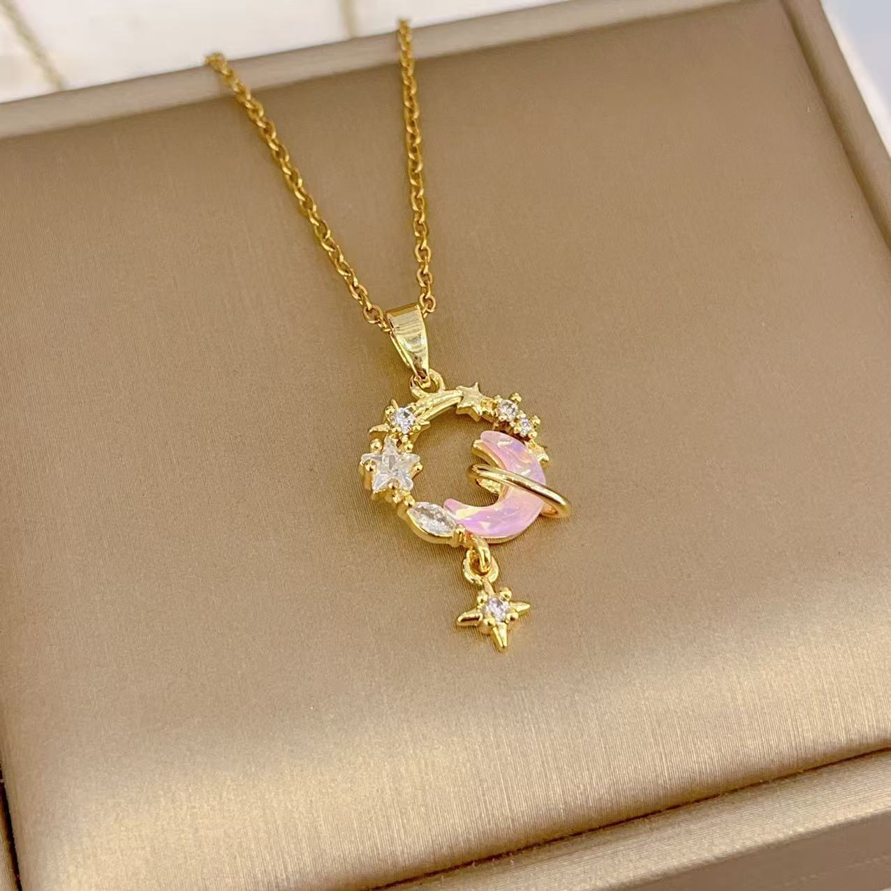 Micro Zirconium Moon Ring Necklace