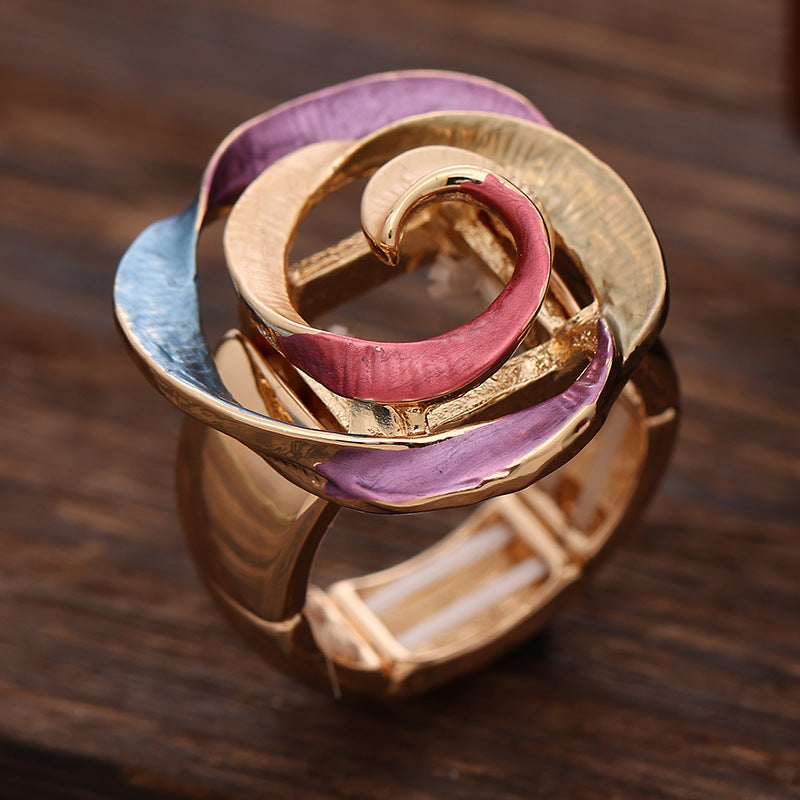 Enamel Geometric Flower Stretch Ring