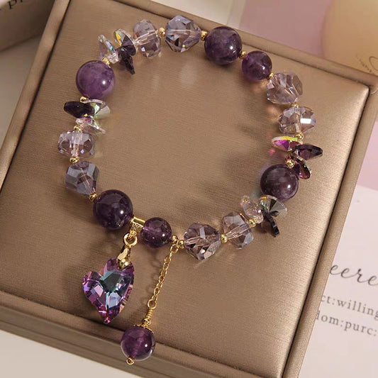 Elegant Natural Amethyst Purple Heart Crystal Bracelet