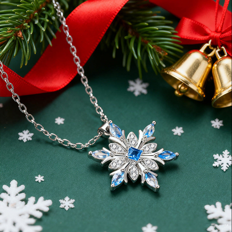Blue Horse Eye Inlaid Snowflake Necklace