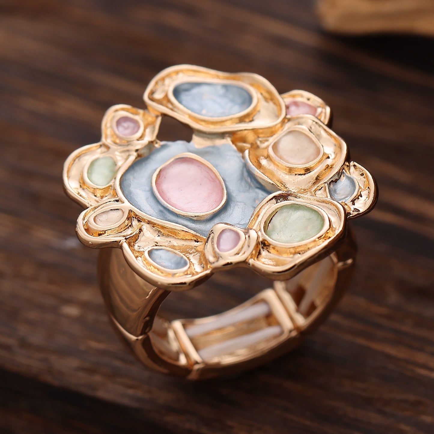 Enamel Geometric Flower Stretch Ring
