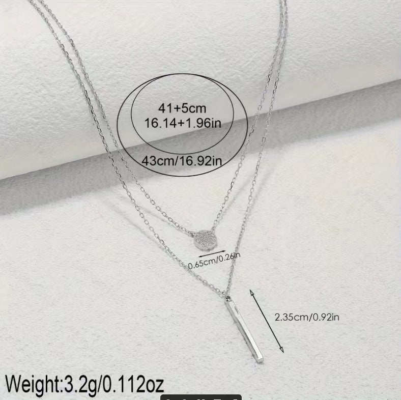 S925 Silver Color Double Chain Round Pendant