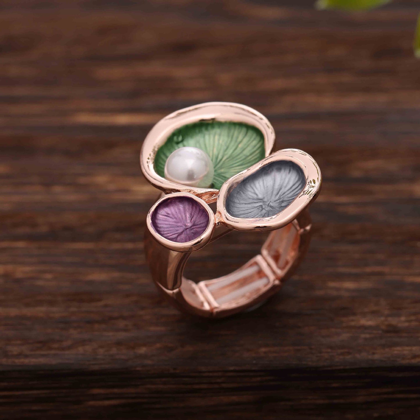 Enamel Geometric Flower Stretch Ring