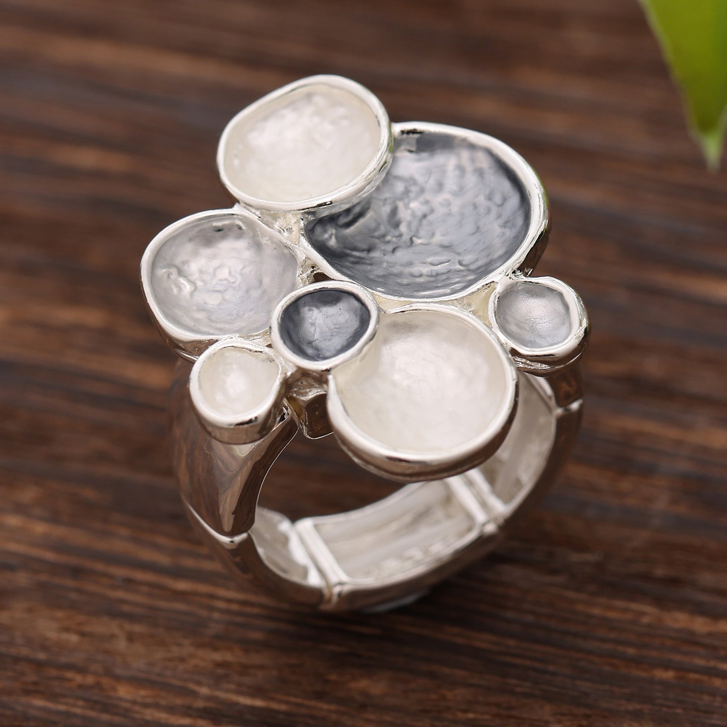 Enamel Geometric Flower Stretch Ring