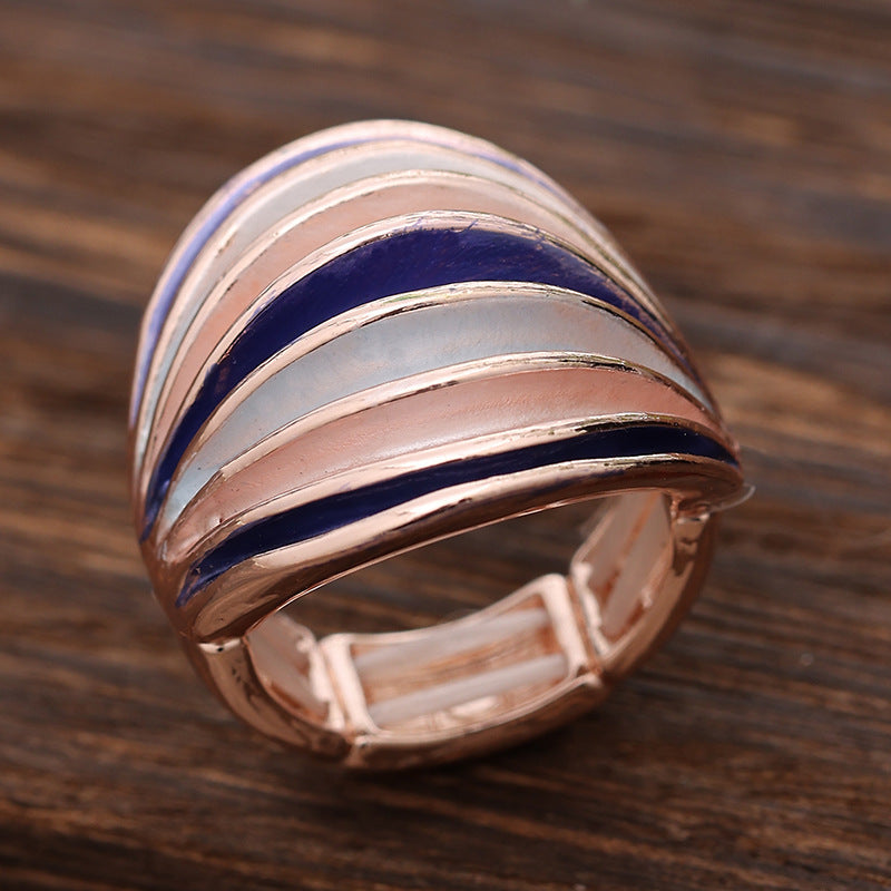 Enamel Geometric Flower Stretch Ring