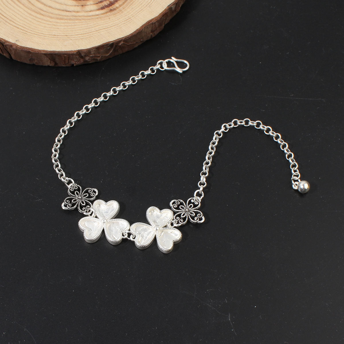 Artificial Miao Silver Ethnic Style Eardrop Frame Diy Bracelet Clover