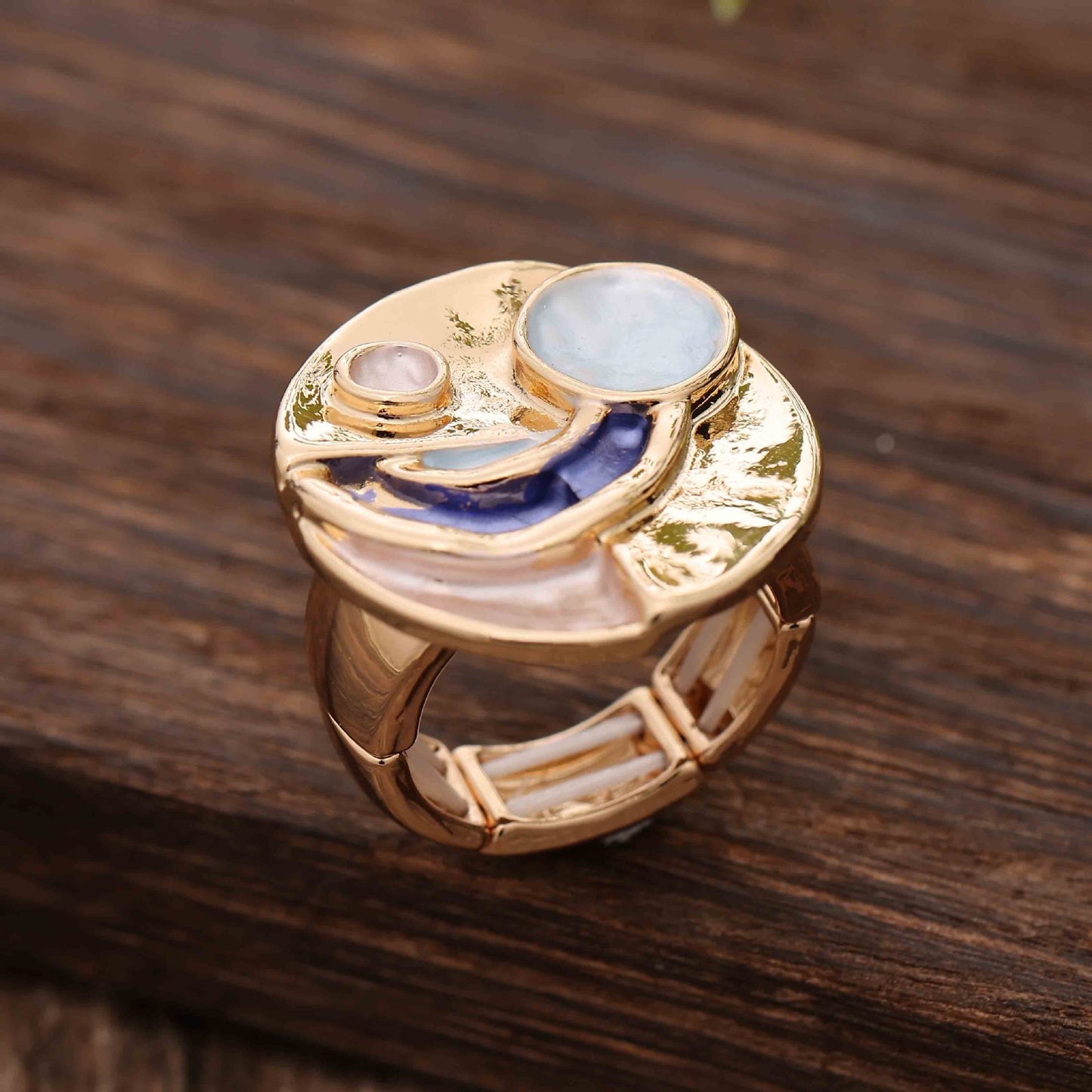 Enamel Geometric Flower Stretch Ring
