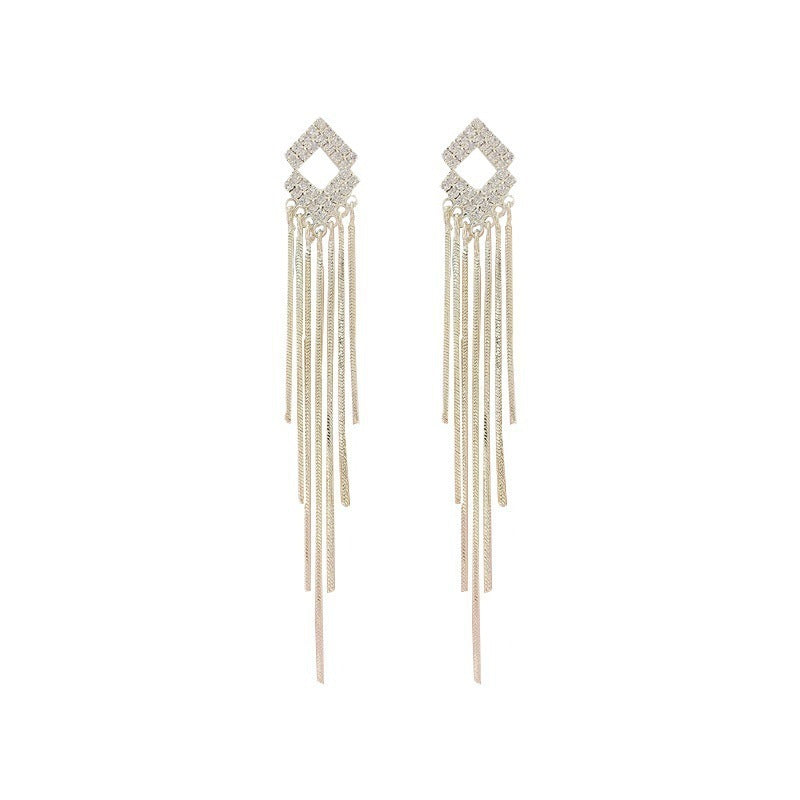Tassle Fashion Elegant High Sense All-match Rhombus Diamond Earrings