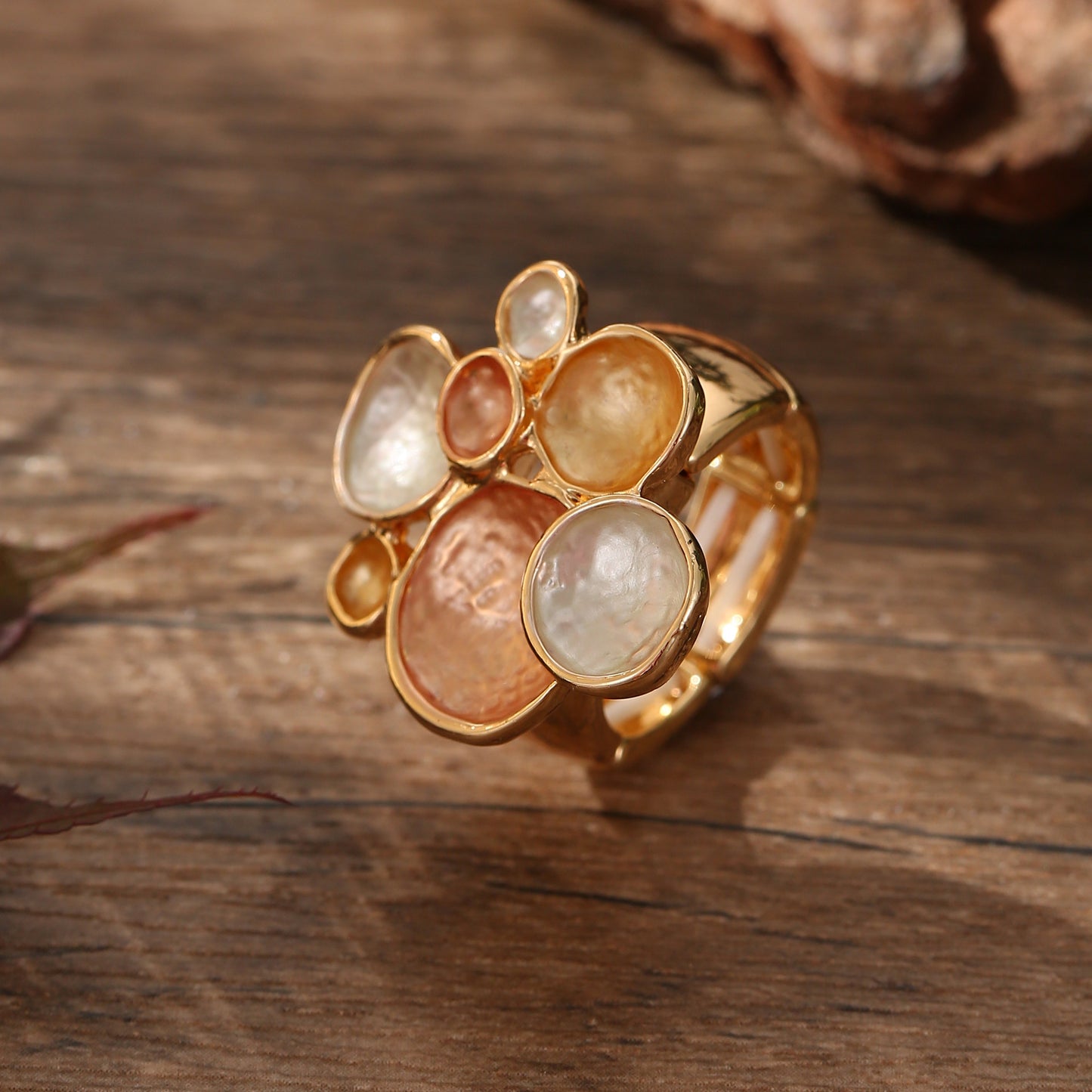 Enamel Geometric Flower Stretch Ring