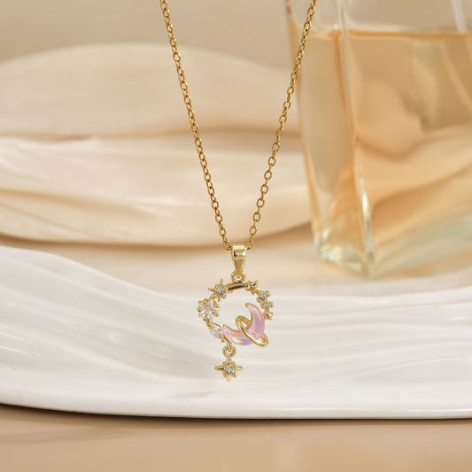 Micro Zirconium Moon Ring Necklace