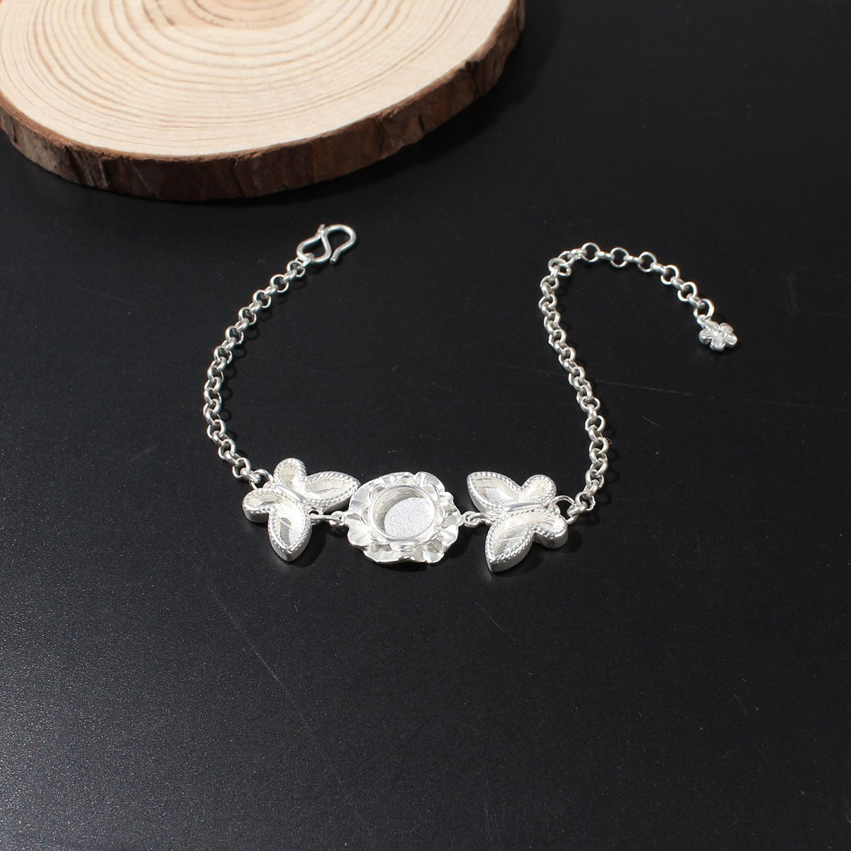 Artificial Miao Silver Ethnic Style Eardrop Frame Diy Bracelet Clover