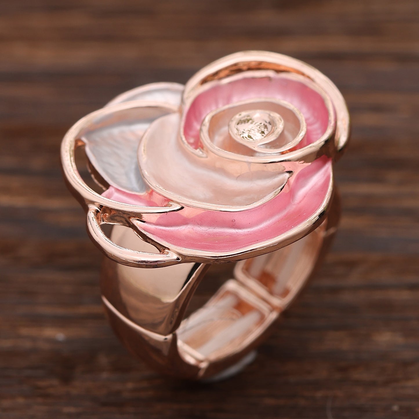 Enamel Geometric Flower Stretch Ring