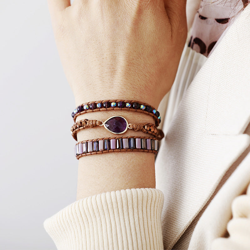 Natural Vintage Stone Amethyst Handmade Bracelet