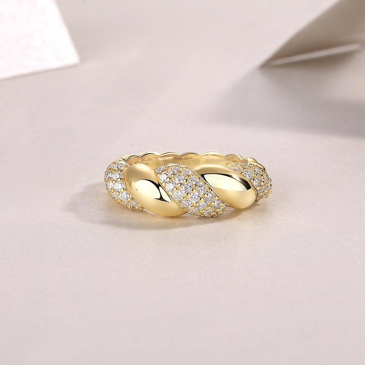 Moissanite S925 Sterling Silver and Gold-Plated Diamond Ring