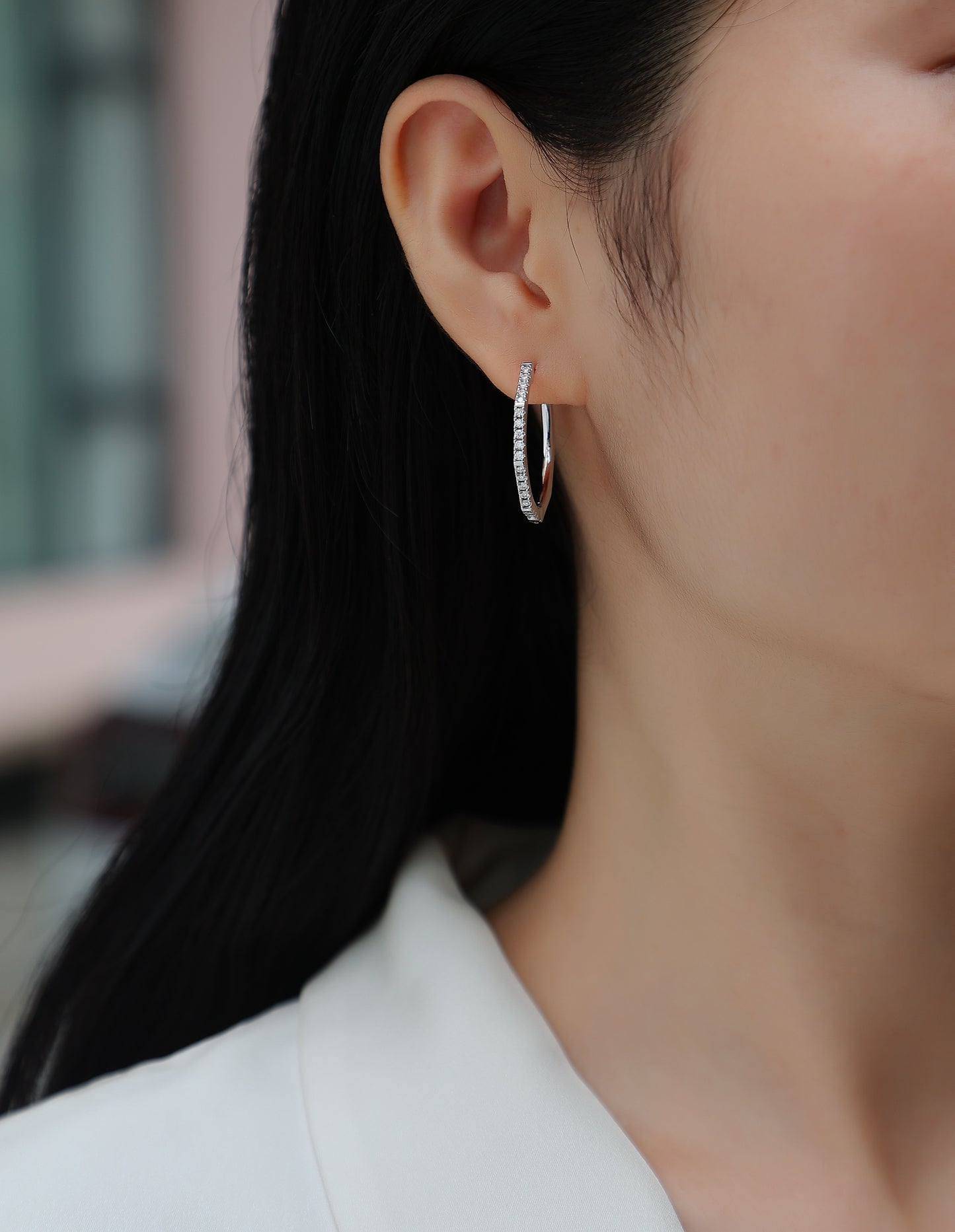 Modern Platinum-Plated Diamonds Earrings