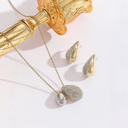 Elliptical Droplet Shaped Necklace Earring Set