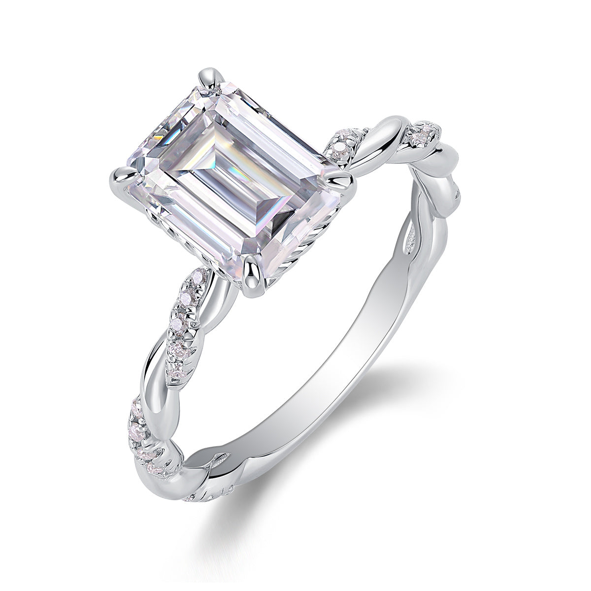 Moissanite S925 Sterling Silver and Platinum-Plated Diamond Ring