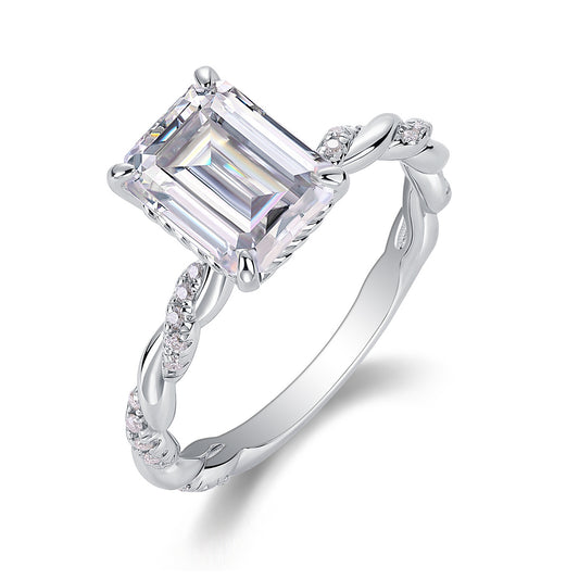 Moissanite S925 Sterling Silver and Platinum-Plated Diamond Ring