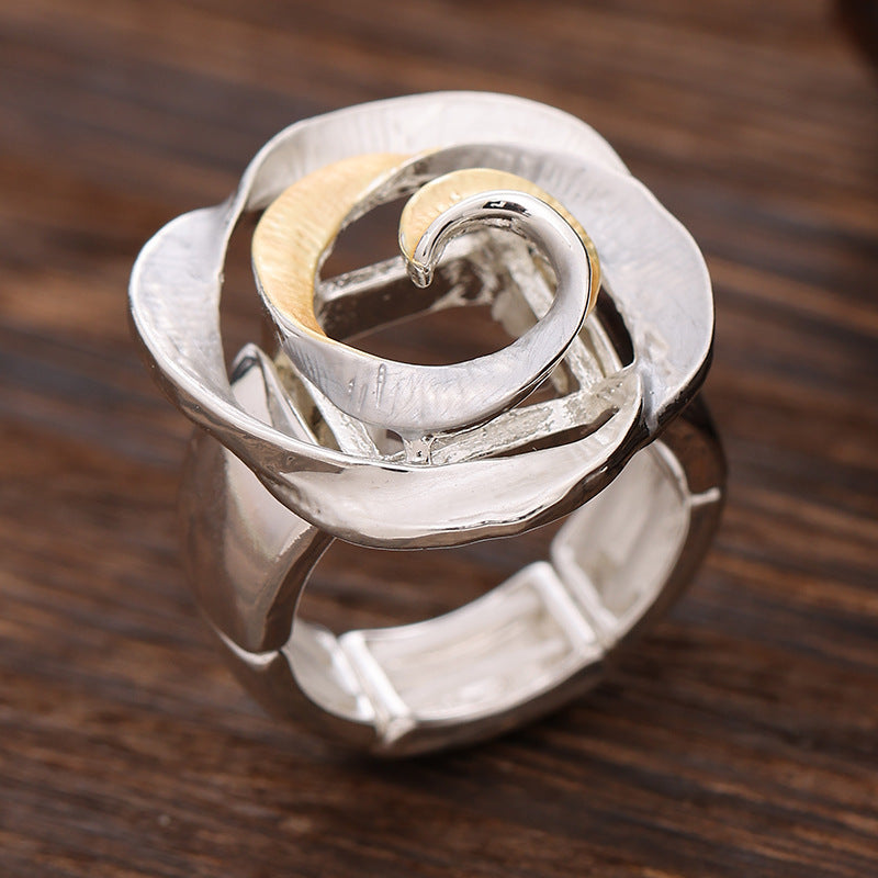 Enamel Geometric Flower Stretch Ring