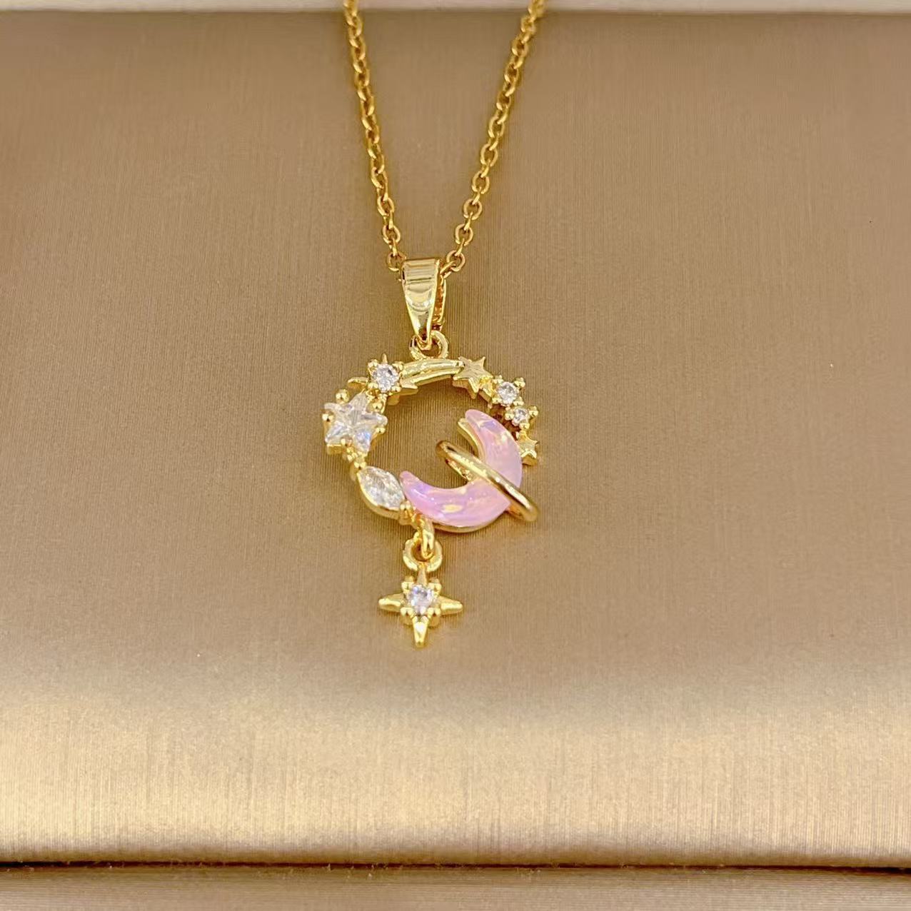 Micro Zirconium Moon Ring Necklace