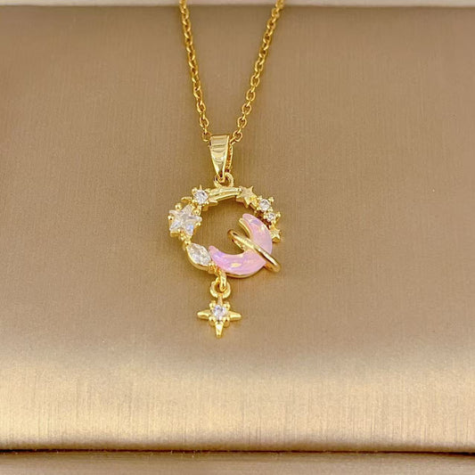 Micro Zirconium Moon Ring Necklace