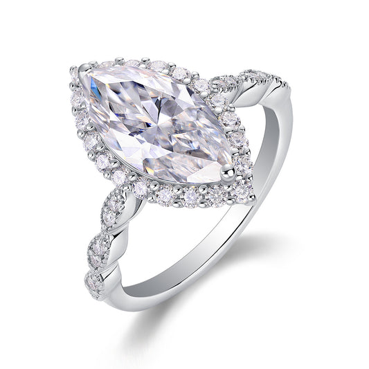 Moissanite S925 Sterling Silver and Platinum-Plated Diamond Ring