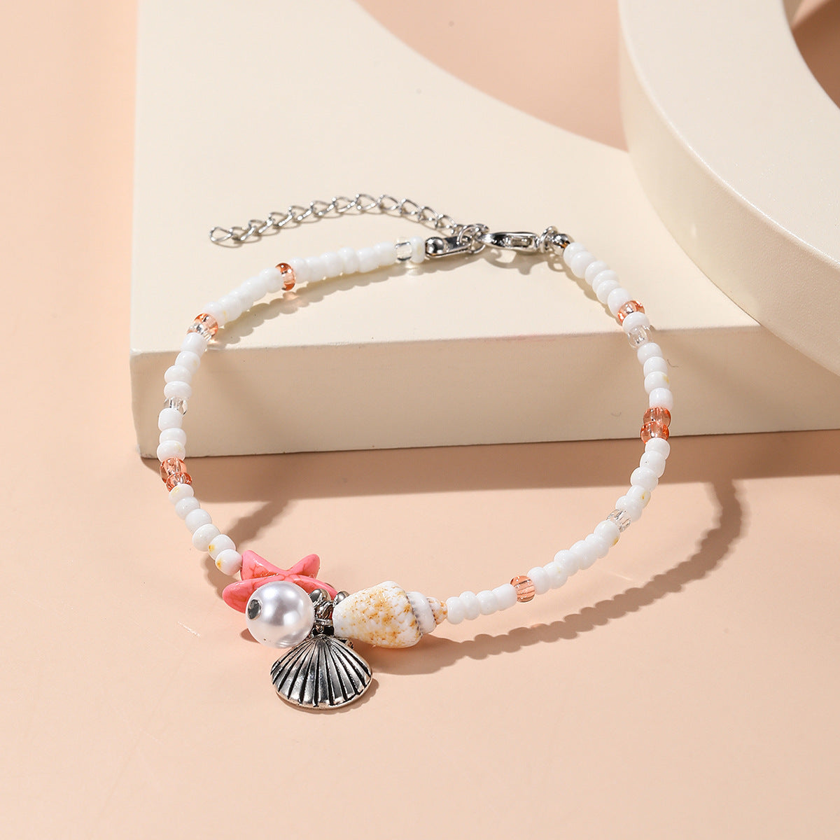 Starfish Woven Beach Shell Conch Bead Bracelet