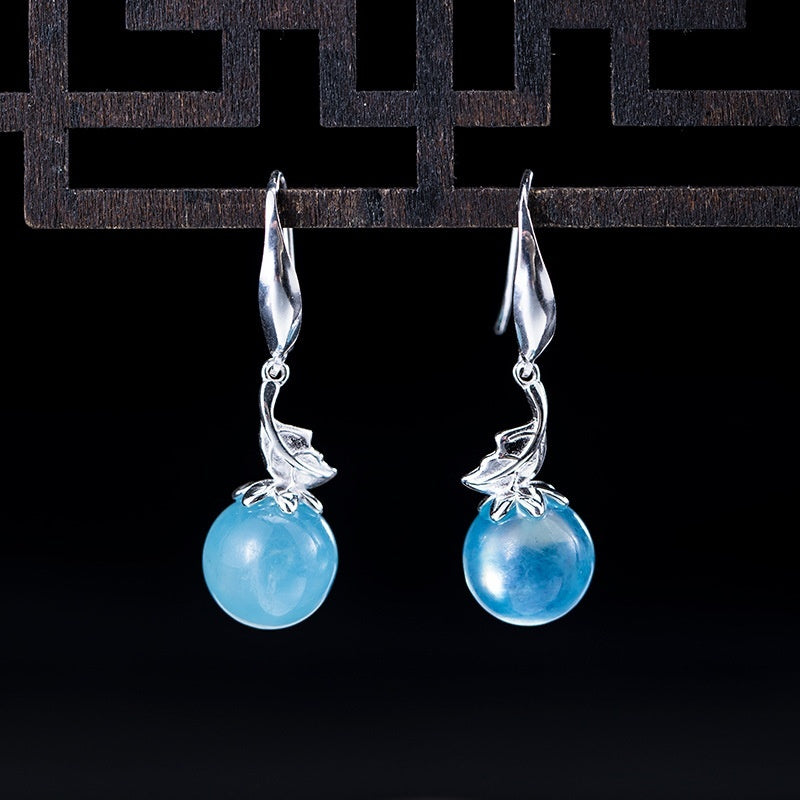 S925 Silver Fashion Flower Aquamarine Earrings