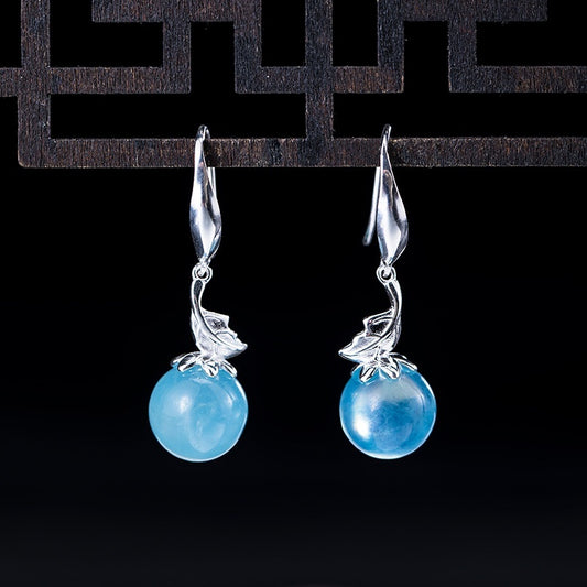 S925 Silver Fashion Flower Aquamarine Earrings