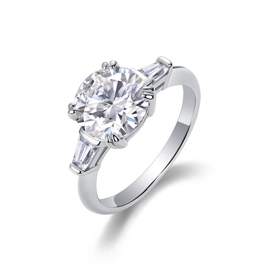 3-Carat Moissanite S925 Sterling Silver and Platinum Diamond Ring.