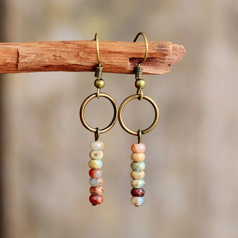 Retro Style Shoushan Stone Beads Earrings