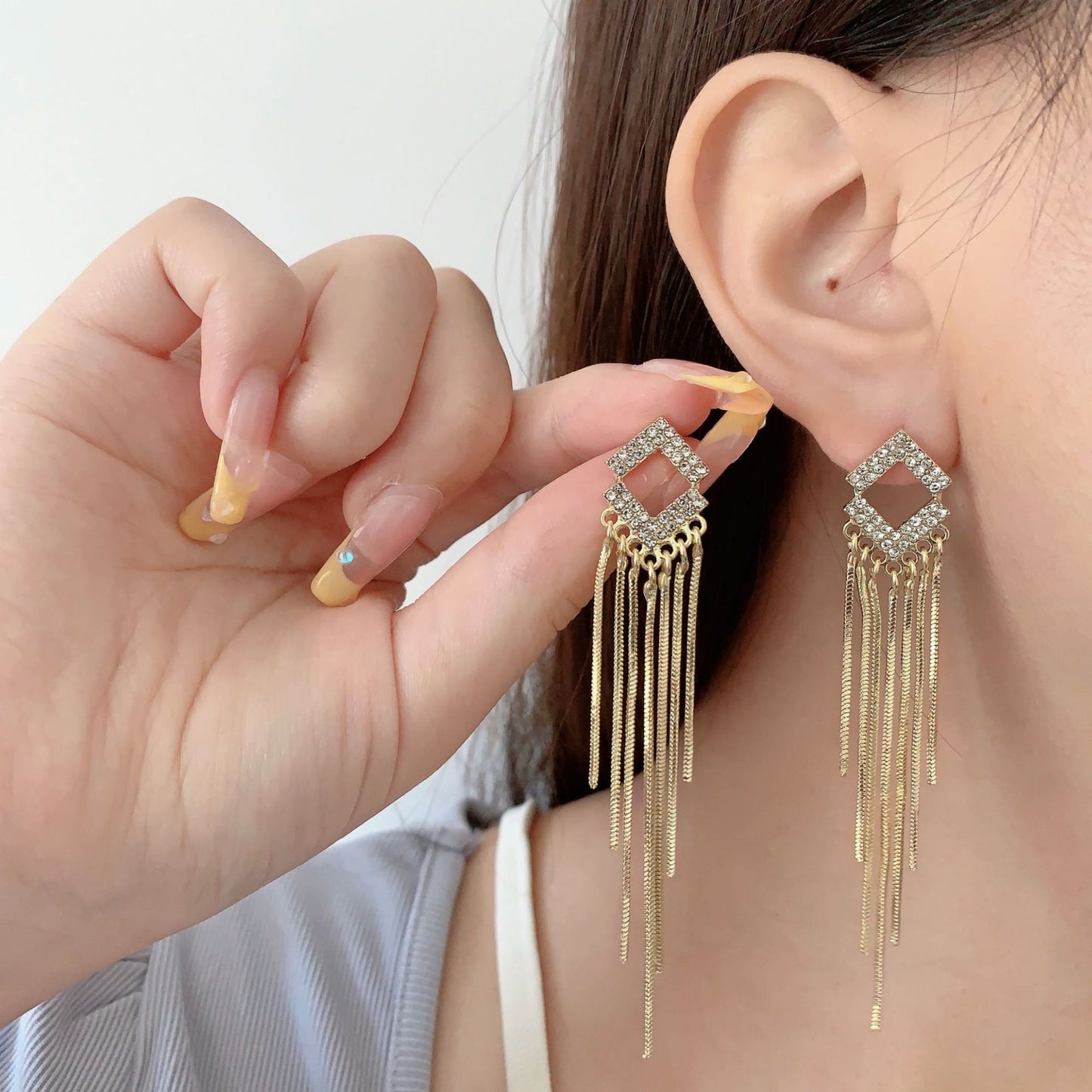 Tassle Fashion Elegant High Sense All-match Rhombus Diamond Earrings