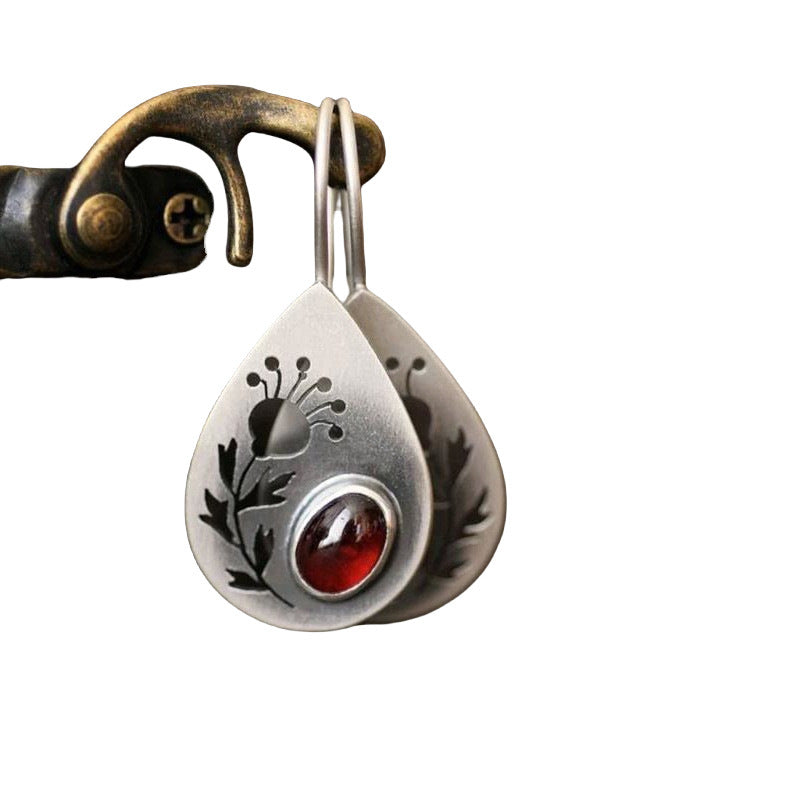 European And American Retro Drop-shaped Pomegranate Carved Earrings National Fashion